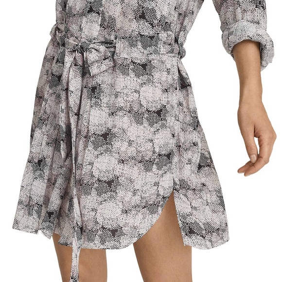 REISS Alice Abstract Pleated Long Sleeve Button-Down Asymmetrical Shirt Dress - Picture 4 of 14